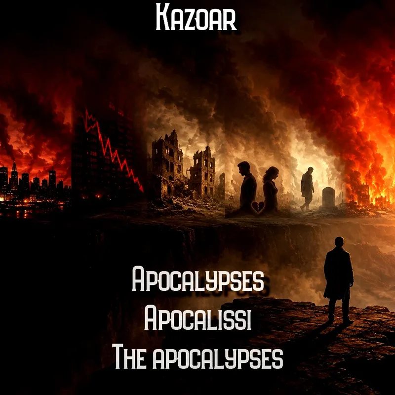 Illustration collective pour les trois versions du titre "Apocalypses", "Apocalissi" et "The Apocalypses".